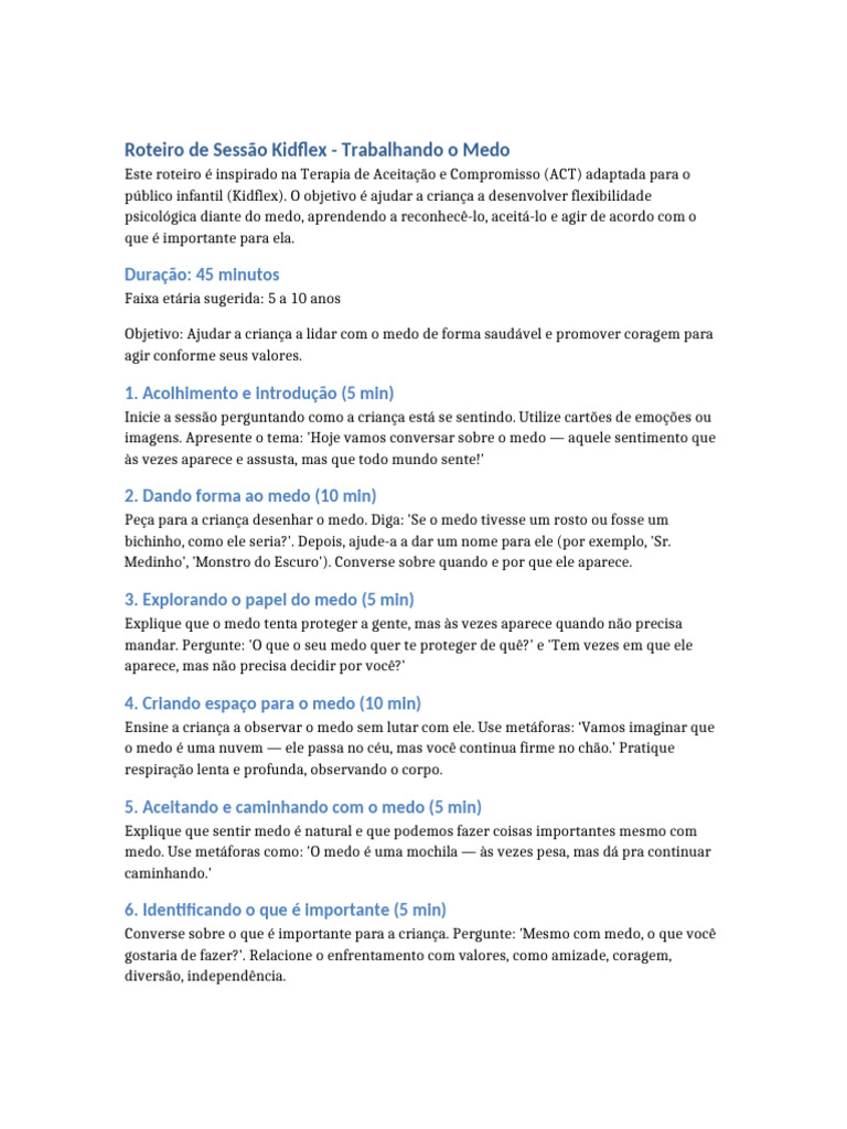 Roteiro Kidflex Medo | PDF | Medo