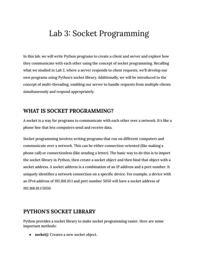 Python Socket Programming Lab Guide | PDF | Network Socket | Port ...