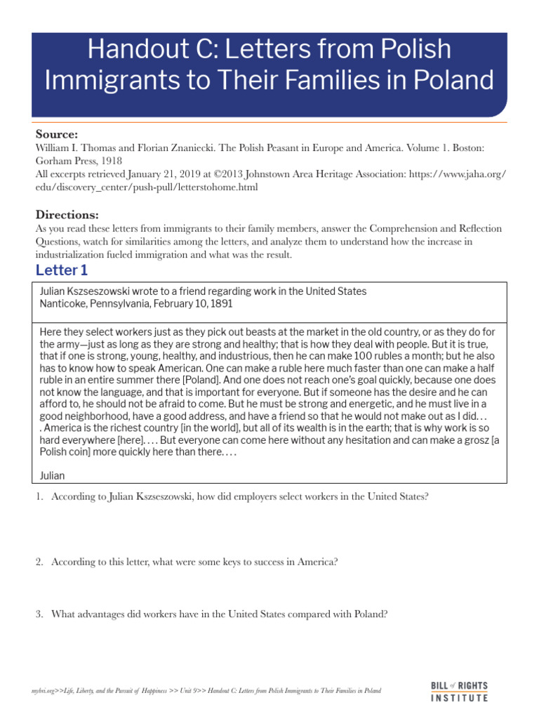 Polish Immigrants' Letters to Families | PDF