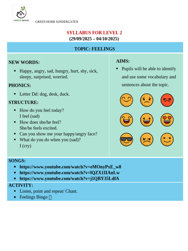 Level 2 Feelings Syllabus for Kids | PDF