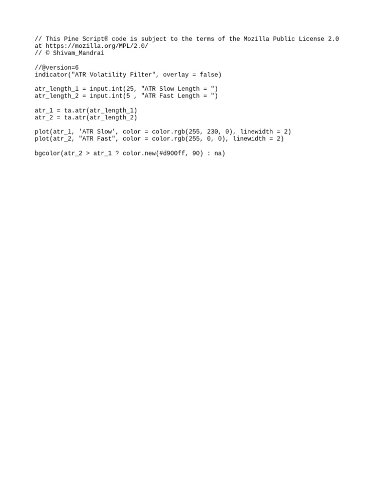 ATR Volatility Filter Pine Script | PDF