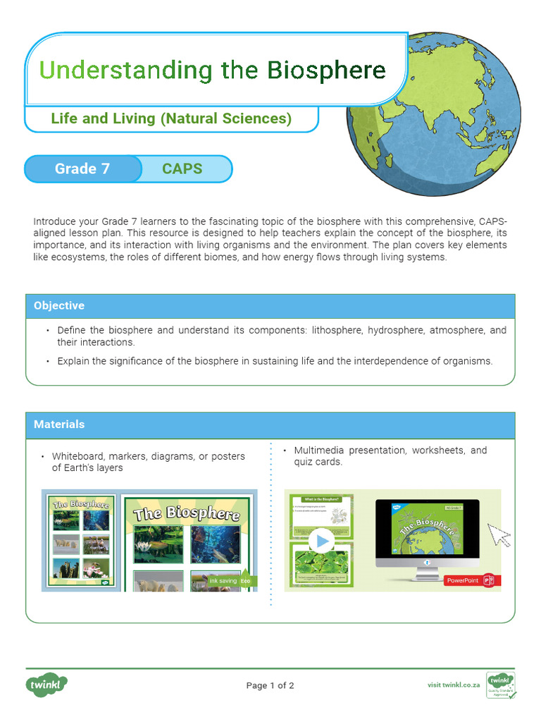 Grade 7 Biosphere Lesson Plan | PDF | Earth | Natural Environment