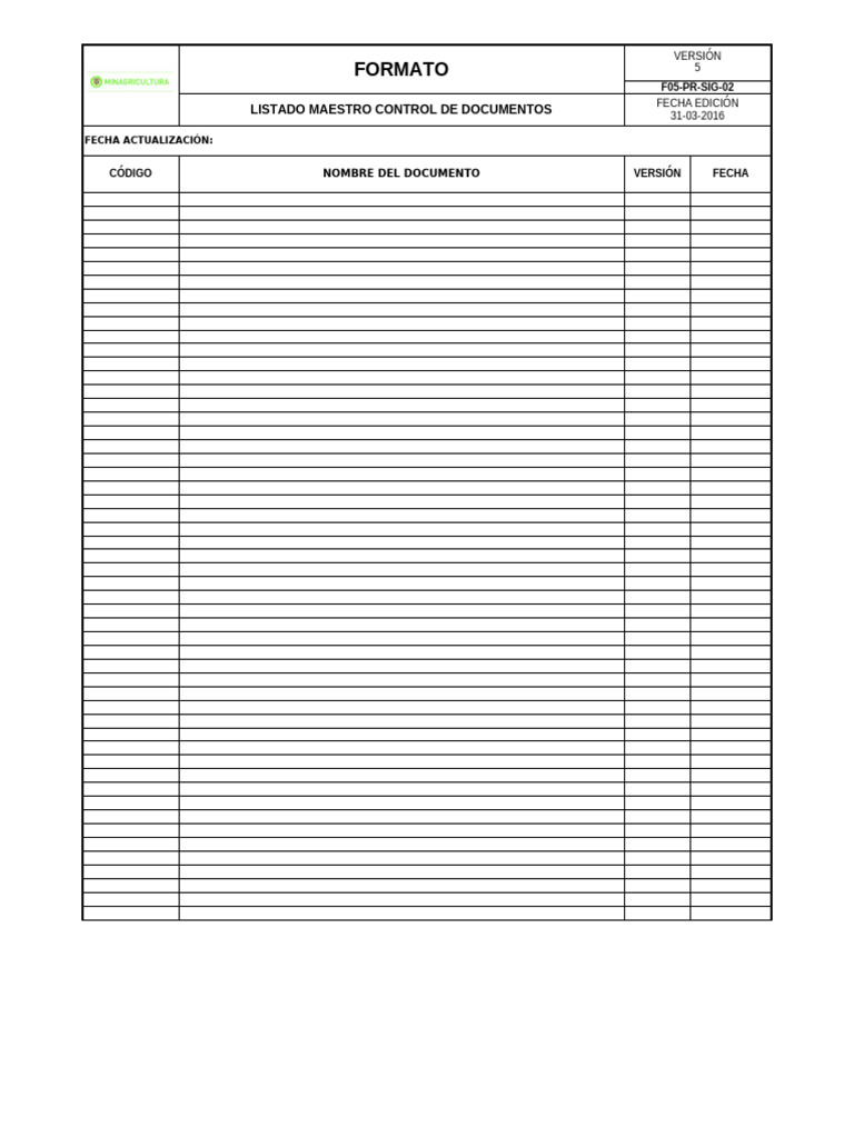 Formato Listado Maestro de Control Documentos V5 | PDF