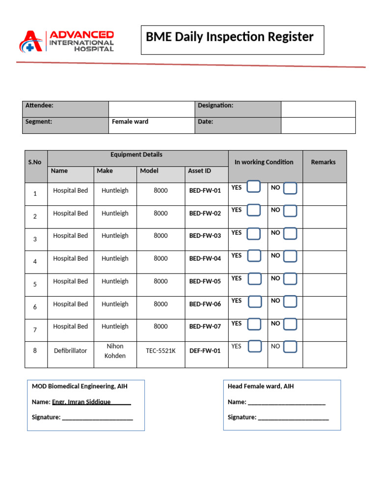 Female Ward Daily Register | PDF