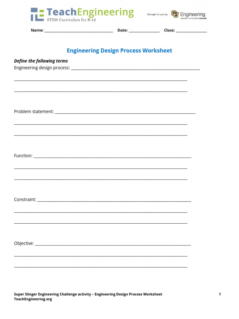 Super Slinger Engineering Worksheet | PDF | Engineering Design Process ...