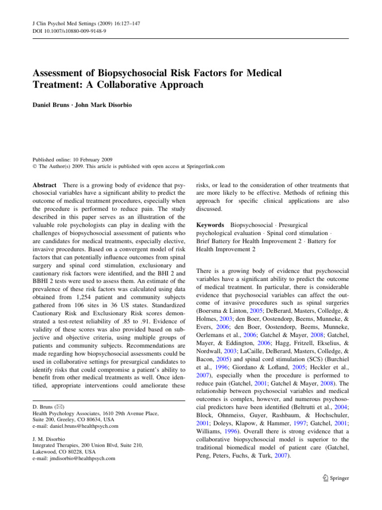Biopsychosocial Risk Factors in Surgery | PDF | Mental Disorder | Major ...