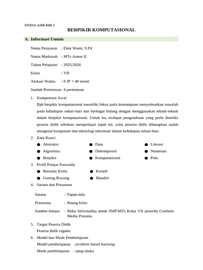 Modul Ajar Bab 1 Ok | PDF