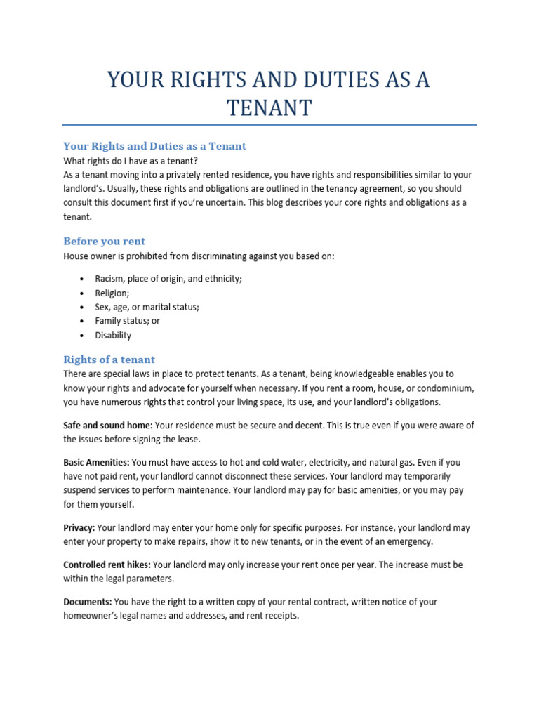 Your Rights and Duties As A Tenant | PDF | Landlord | Leasehold Estate