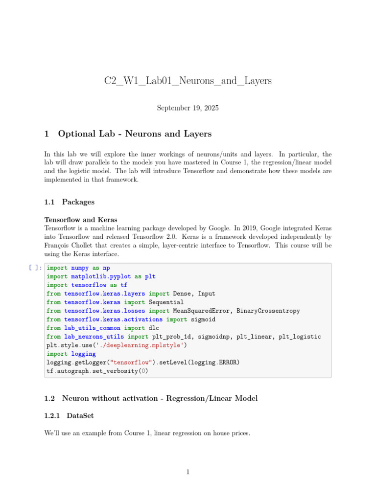 Neurons and Layers Lab with TensorFlow | PDF | Regression Analysis ...