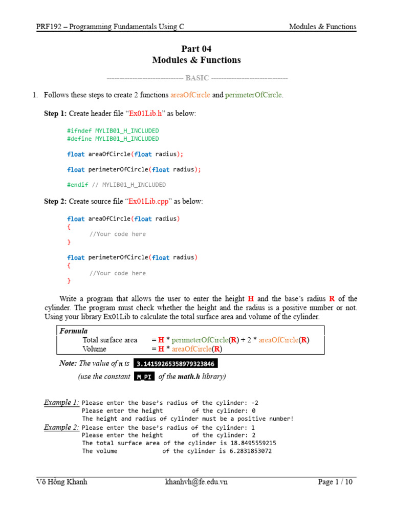 C Programming Functions and Libraries | PDF | Integer (Computer Science ...