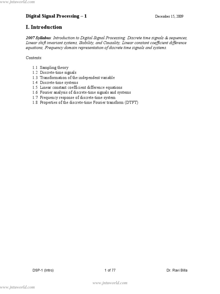 An Introduction to Digital Signal Processing Concepts of Sampling