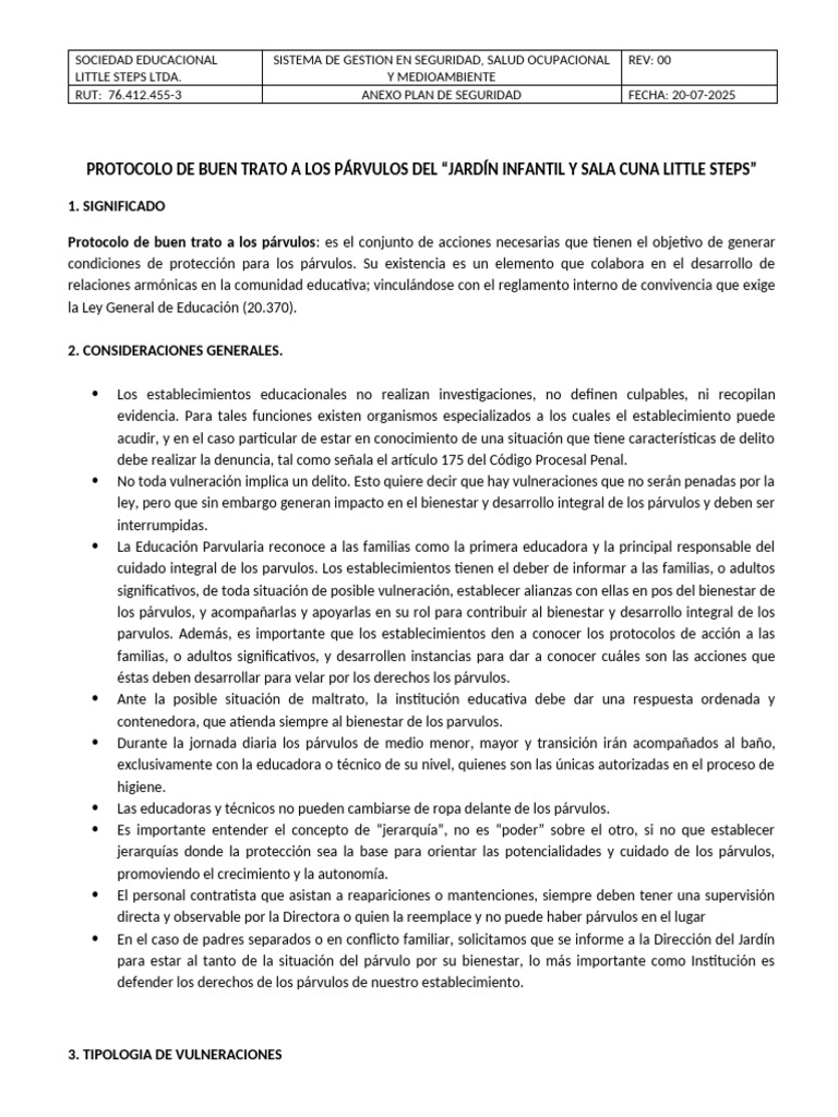 Protocolo de Buen Trato en Jardín Infantil | PDF | Educación de la ...