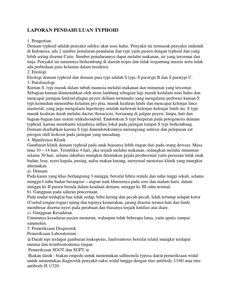 Laporan Pendahuluan Typhoid