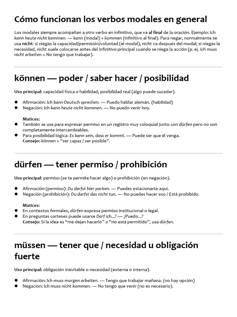 Verbos modales en alemán: guía completa | PDF | Mecánica del lenguaje ...
