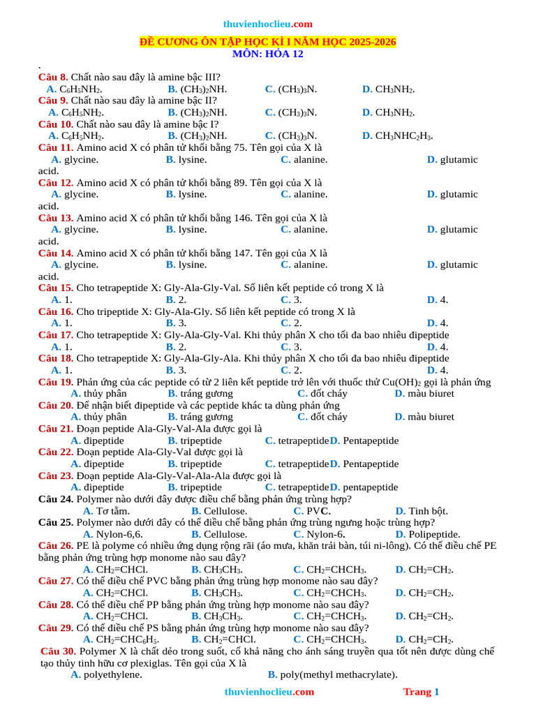 De Cuong On Tap Cuoi HK1 HOA 12 KNTT 25 26 | PDF