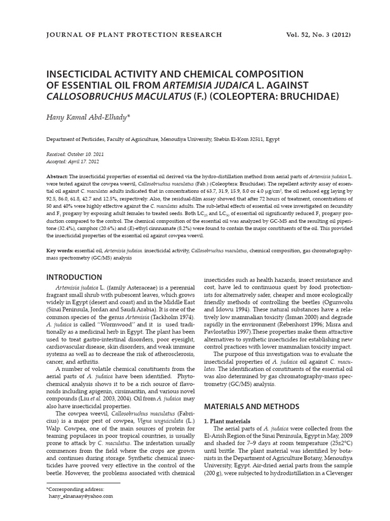 Insecticidal Activity and | PDF | Analysis Of Variance | Gas ...