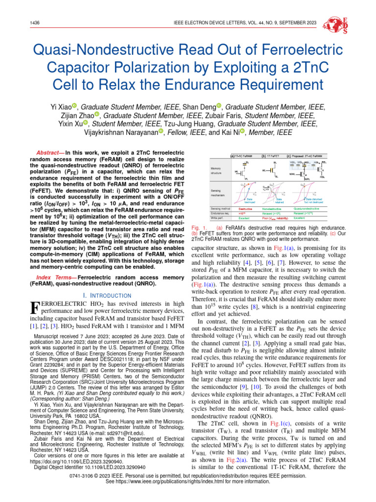 Quasi-Nondestructive Readout in FeRAM | PDF | Capacitor | Integrated ...