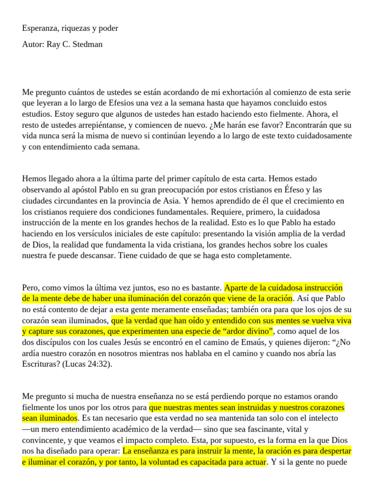Esperanza, Riquezas y Poder en Efesios | PDF | Oración | Pablo el apóstol