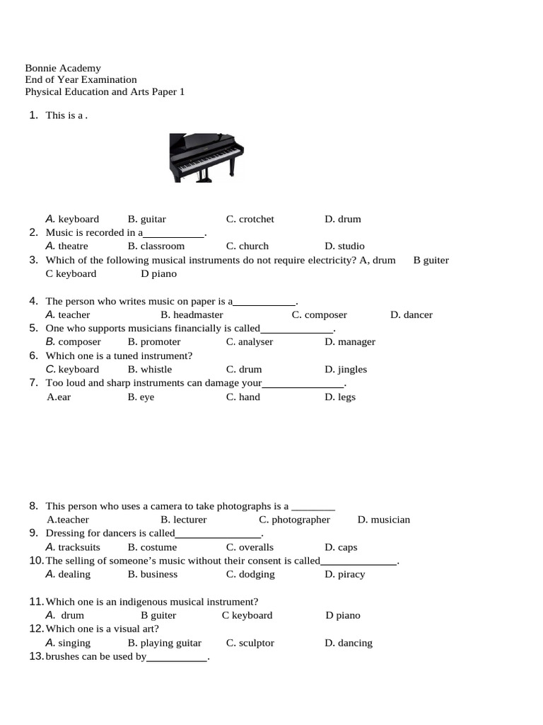 End of Year Exam: PE & Arts Paper 1 | PDF | Performing Arts