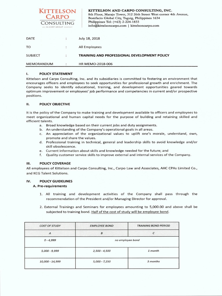 Training and Professional Development Policy | PDF