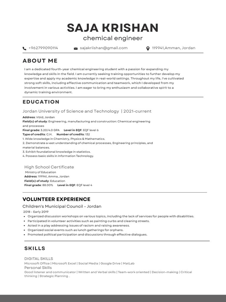 Chemical Engineering Student Profile | PDF