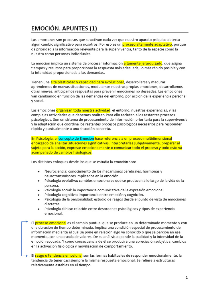 Funciones y Procesos de las Emociones | PDF | Las emociones | Sicología