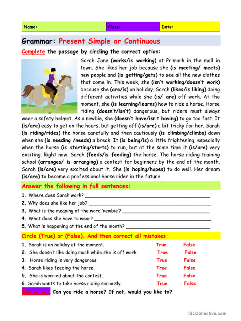 Grammar - Present Simple or Continuous Send | PDF