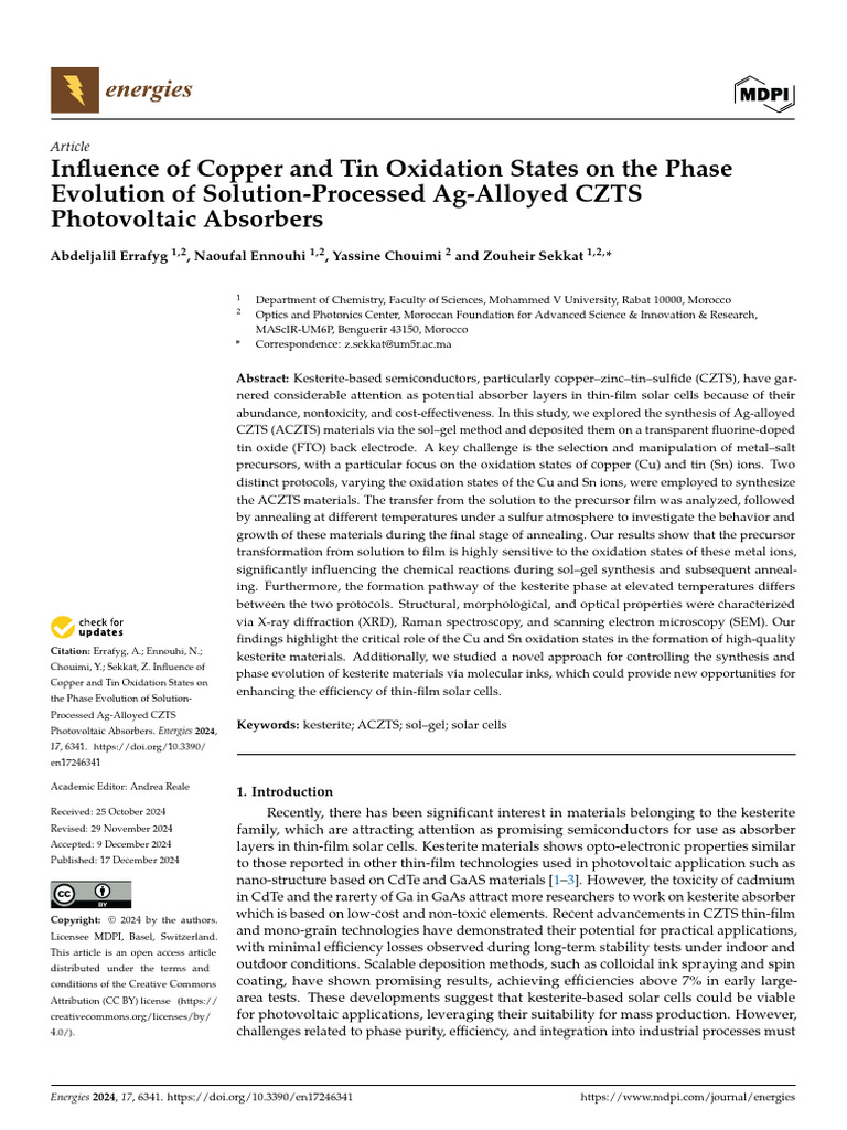 Copper and Tin Oxidation in CZTS Solar Cells | PDF | Solar Cell | Salt ...