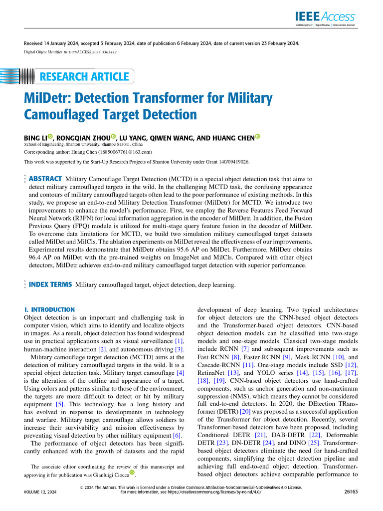 MilDetr: Military Camouflage Detection | PDF | Computing | Machine Learning