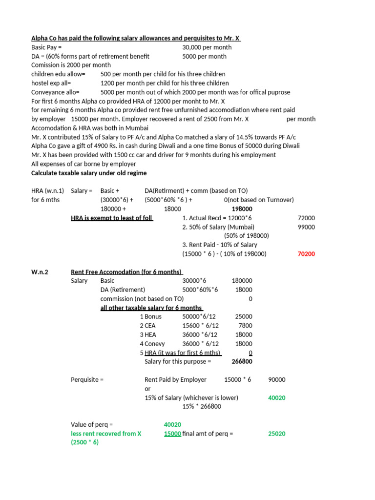 Taxable Salary Calculation for Mr. X | PDF | Employee Benefits | Salary