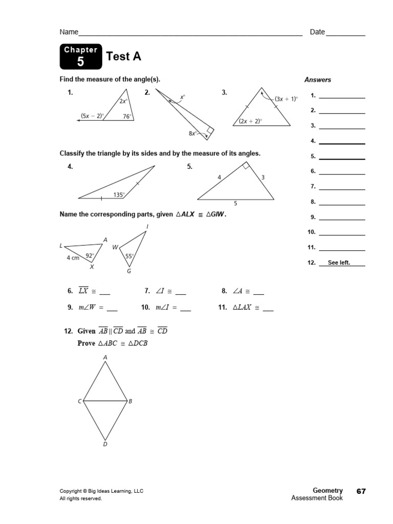 Geometry Assessment Book Answers | PDF | Triangle | Angle