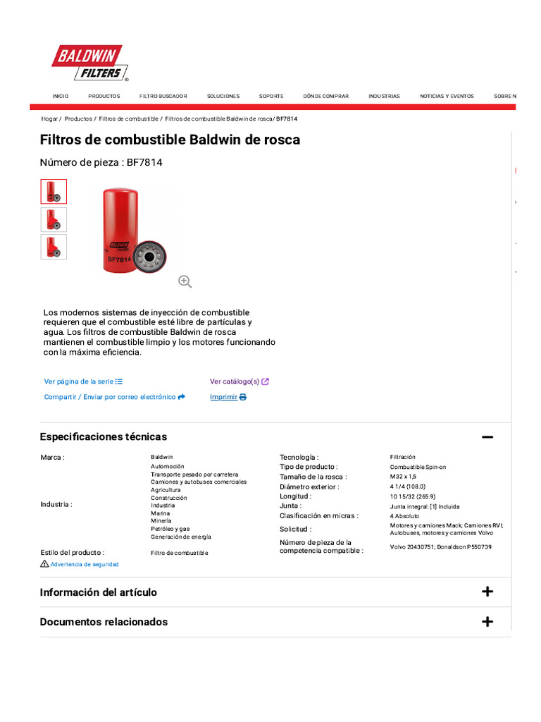 Filtros de Combustible Baldwin BF7814 | PDF | Camión