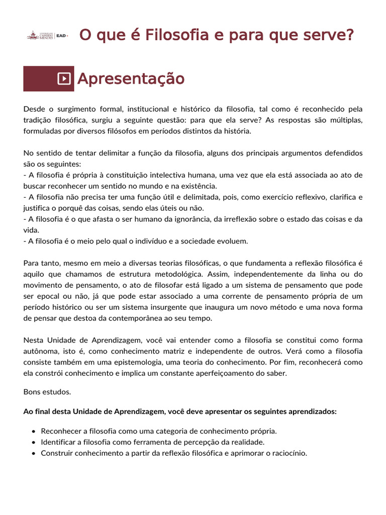 A Importância da Filosofia na Reflexão | PDF | Argumento | Falácia