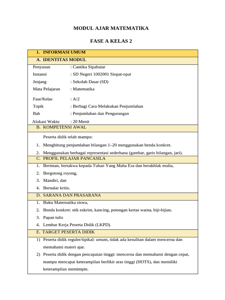 Modul Ajar Matematika Kelas 2 SD | PDF
