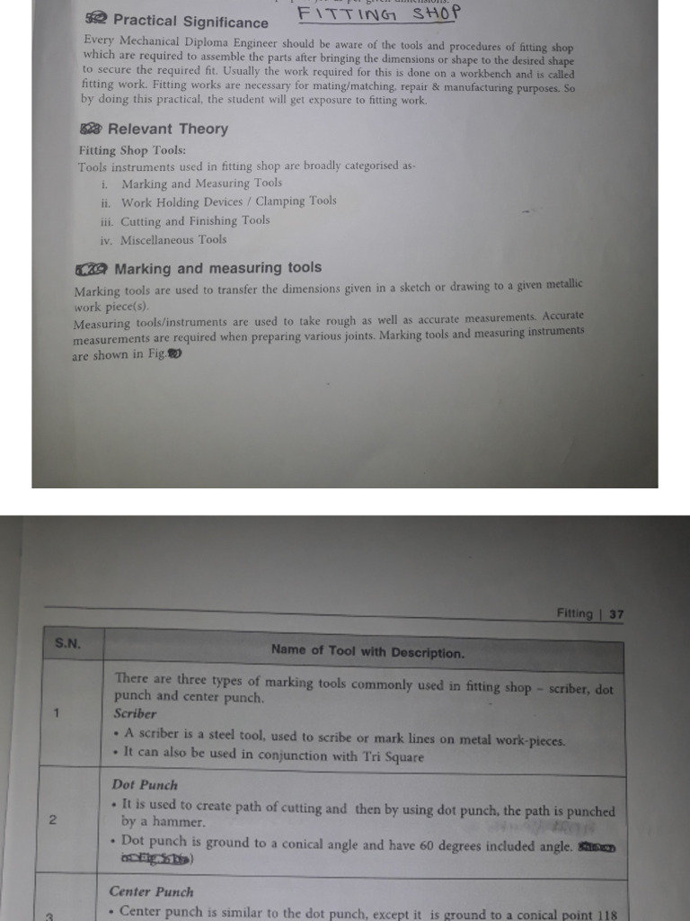 1st Year Workshop Fitting Shop | PDF