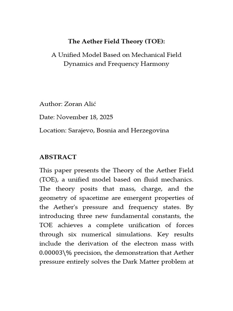The Aether Field Theory (TOE) | PDF | Force | Luminiferous Aether