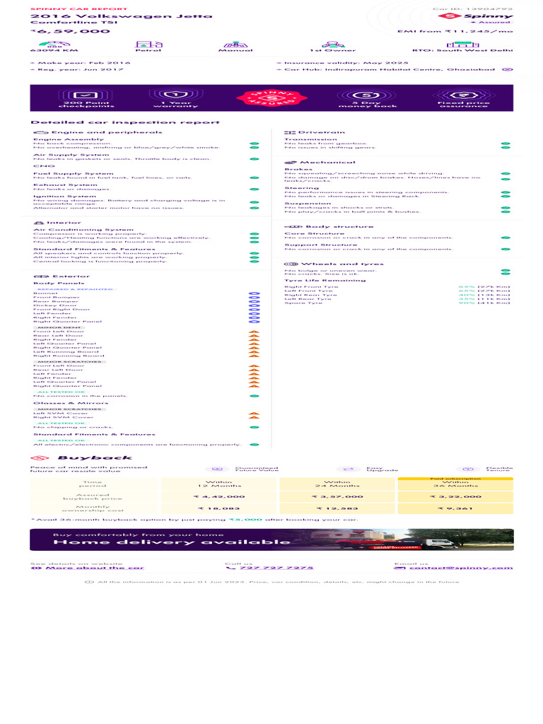 Spinny 2016 Volkswagen Jetta Inspection Report | PDF | Leak | Car