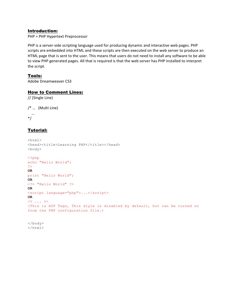 Introduction to PHP Scripting Basics | PDF