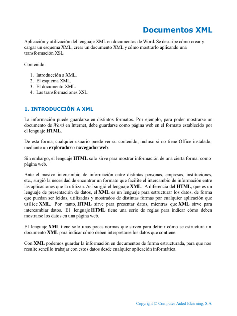 Documentos XML: 1. Introducción A XML | PDF | Xml | Archivo de computadora