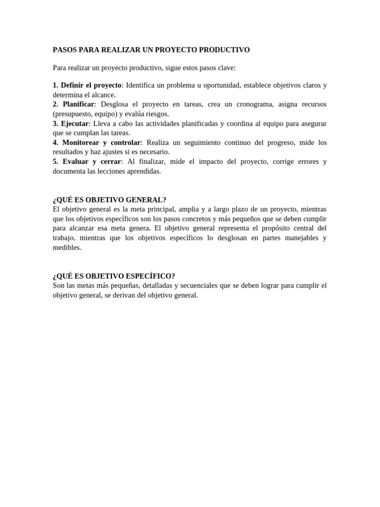 Pasos para Realizar Un Proyecto Productivo | PDF