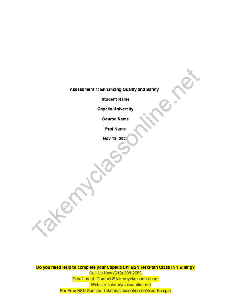 NURS FPX 4035 Assessment 1 Enhancing Quality and Safety | PDF | Patient ...