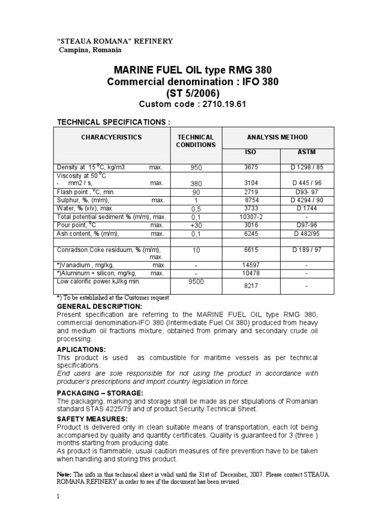 Marine Fuel Oil RMG 380 (Ifo 380) PDF