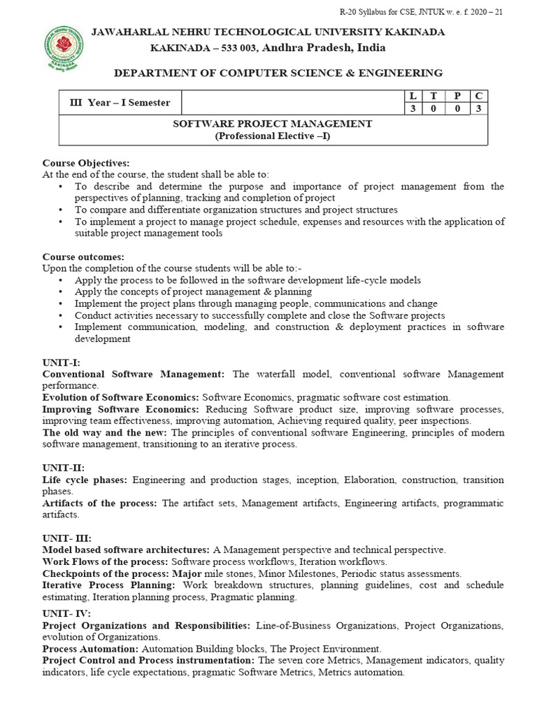 Software Project Management Syllabus CSE | PDF | Software Development ...