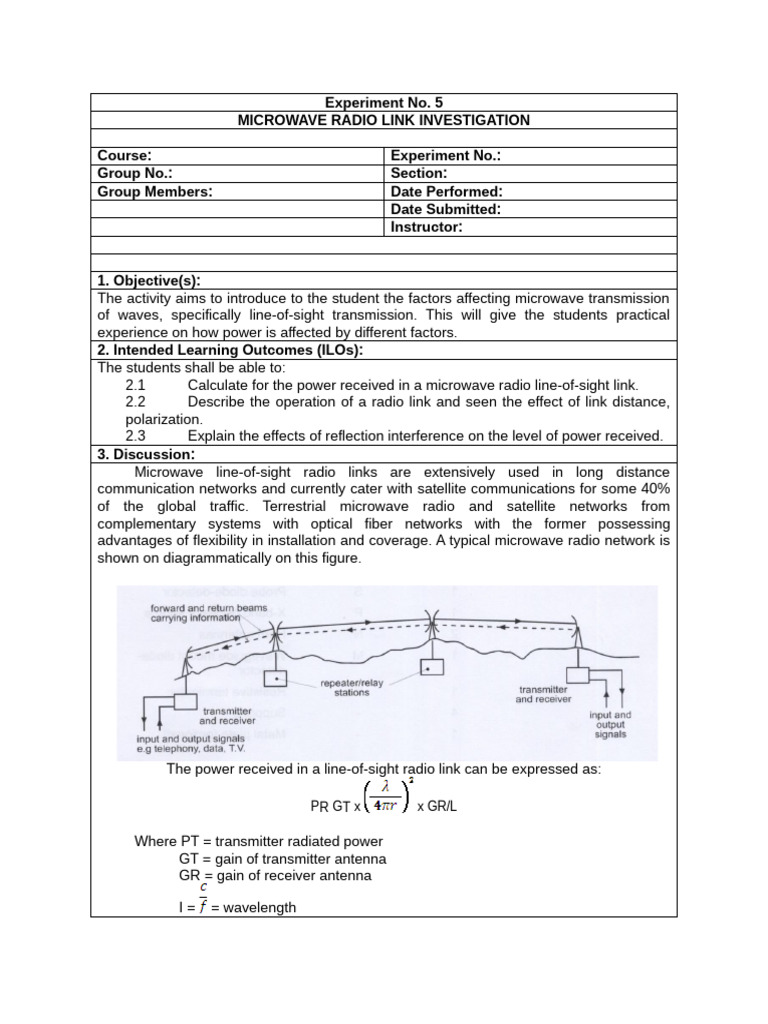 Microwave Radio Link Experiment Guide | PDF | Microwave | Antenna (Radio)