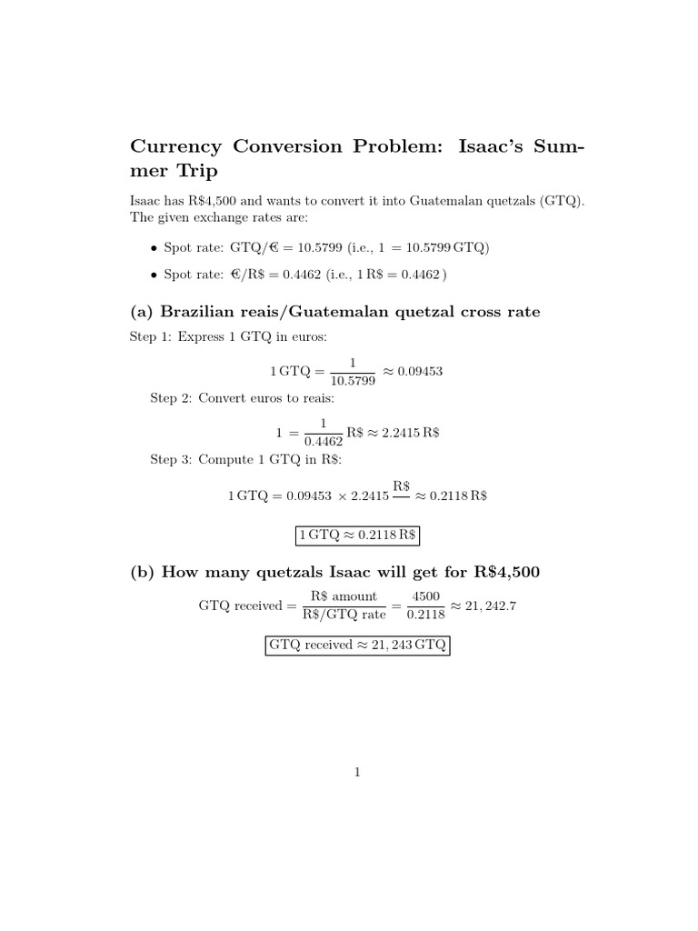 Currency Conversion Problem: Isaac's Sum-Mer Trip: (A) Brazilian Reais ...