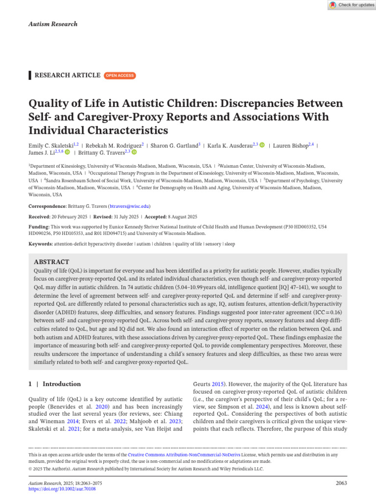 Quality of Life in Autistic Children | PDF | Autism | Attention Deficit ...