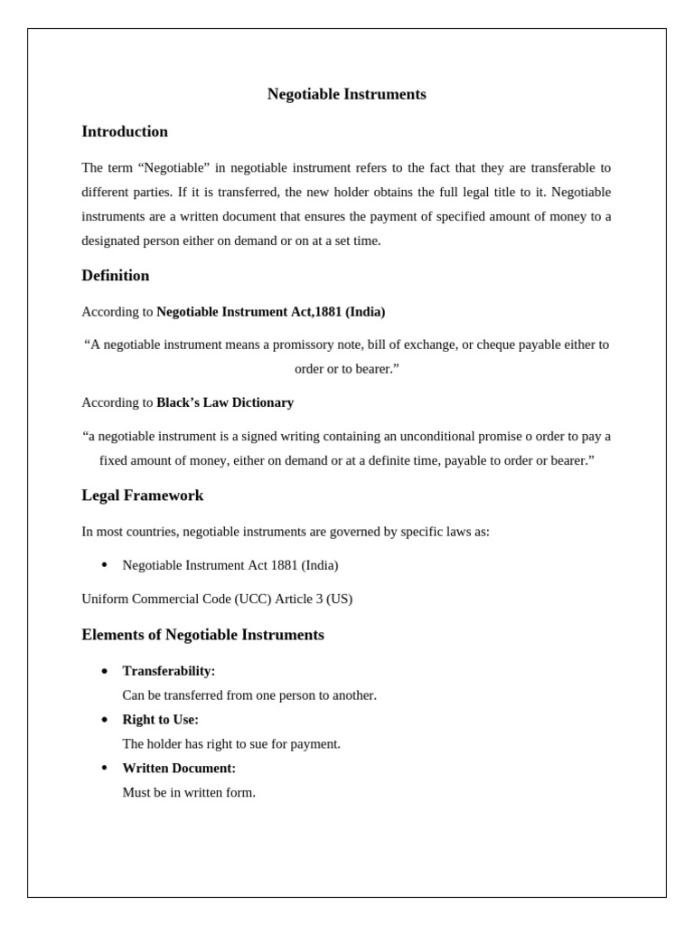 Syeda ShehrBano 0302 Negotiable Instruments | PDF | Negotiable ...