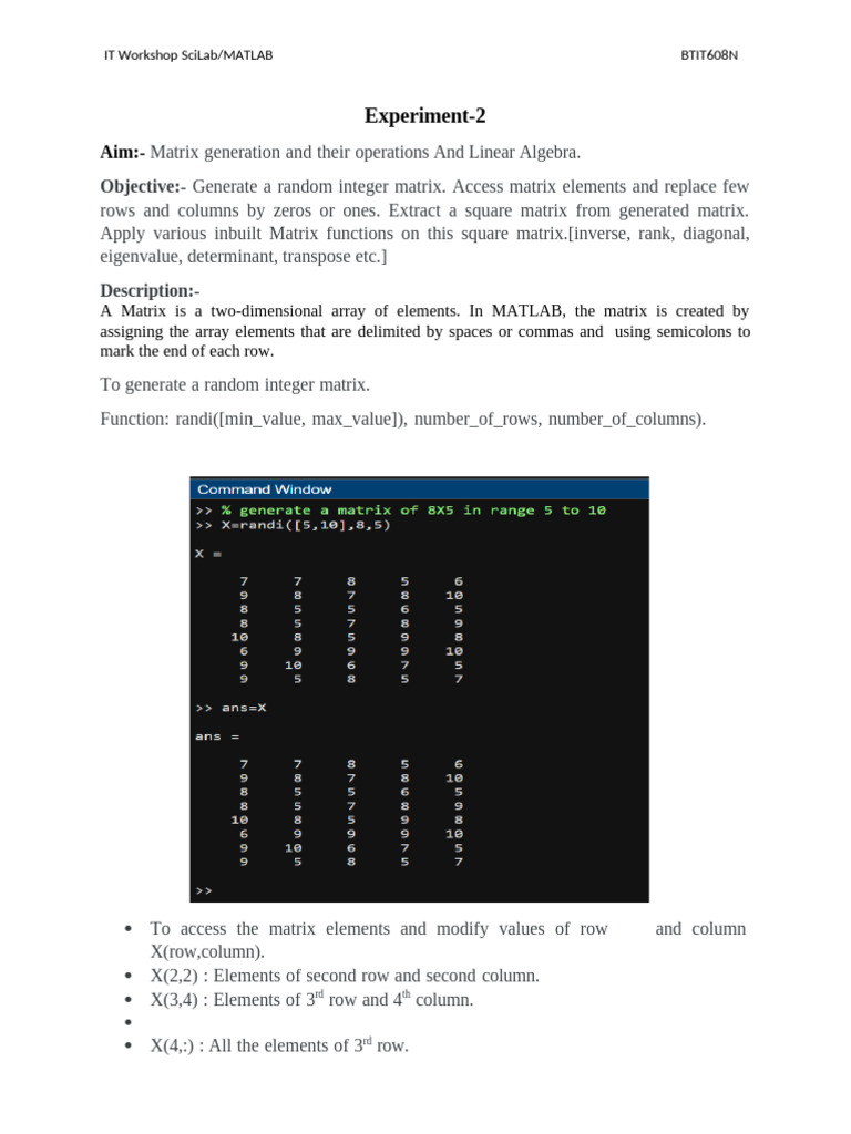 MATLAB Matrix Operations Workshop | PDF | Matrix (Mathematics) | Matlab