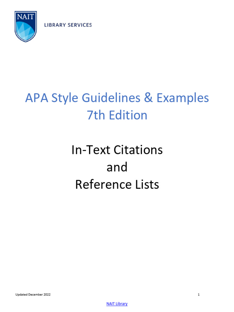 APA 7th Edition In-Text Citations Guide | PDF | Apa Style | Citation