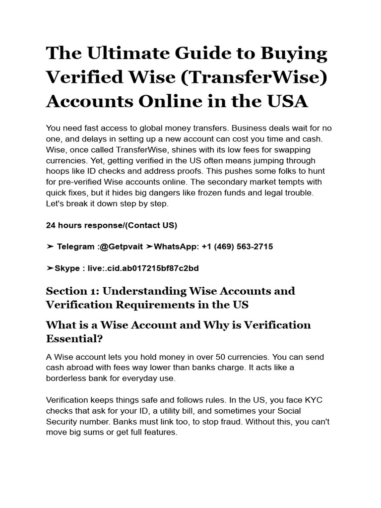 The Ultimate Guide To Buying Verified Wise (TransferWise) Accounts Online  in The USA | PDF | Cryptocurrency
